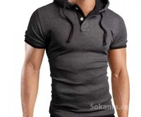 T-Shirt à capuche, manche courte gris foncé