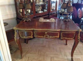 BUREAU PLAT DOUBLE FACE STYLE LXV EN MARQUETERIE D